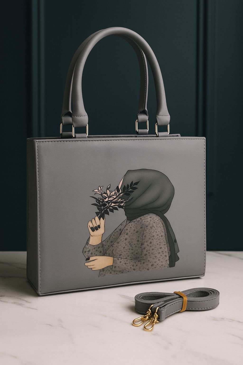 Elegant Handcrafted Tote, Artistic Woman with Floral Design