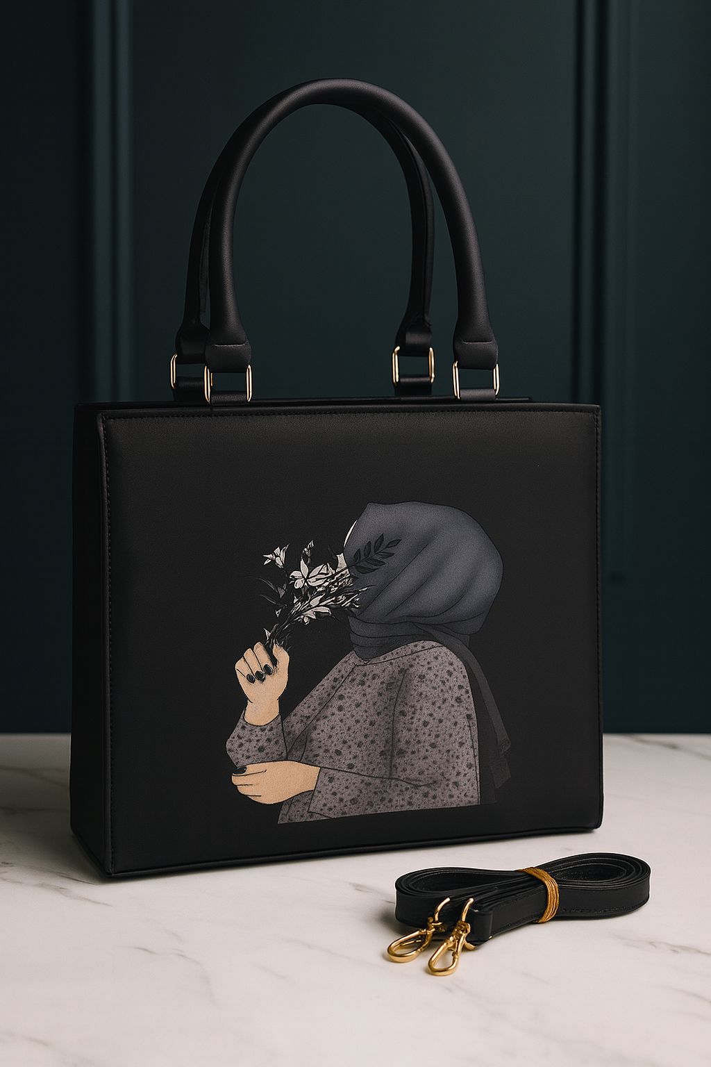 Elegant Handcrafted Tote, Artistic Woman with Floral Design