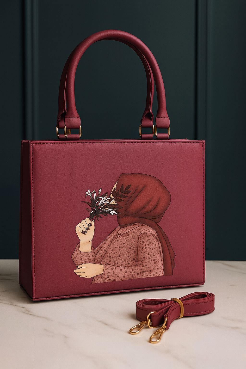 Elegant Handcrafted Tote, Artistic Woman with Floral Design
