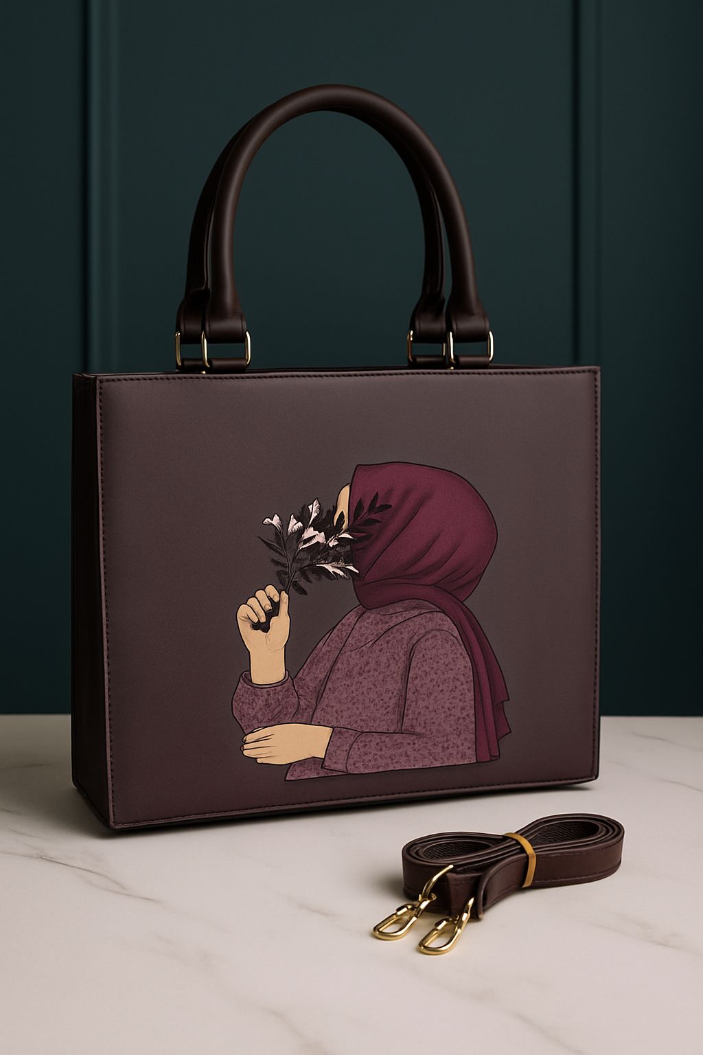 Elegant Handcrafted Tote, Artistic Woman with Floral Design