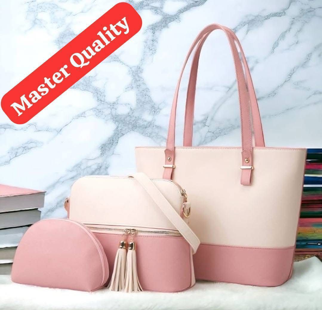 Elegant 5-in-1 Two-Tone Tote Handbag Set