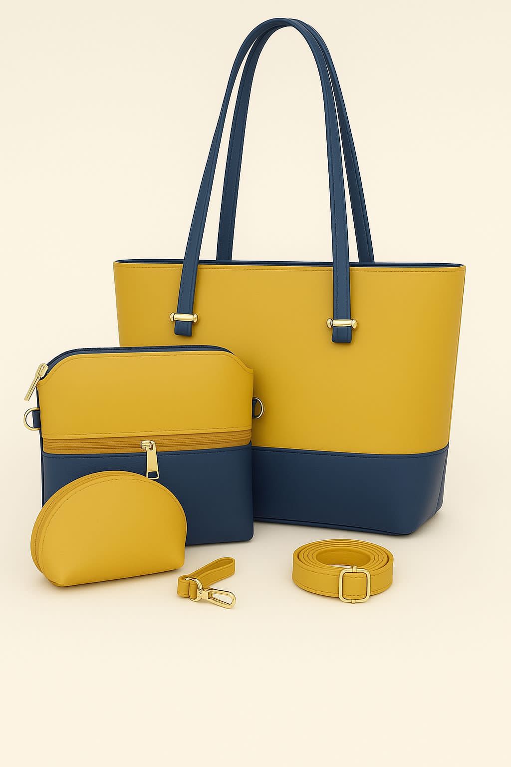 Elegant 5-in-1 Two-Tone Tote Handbag Set