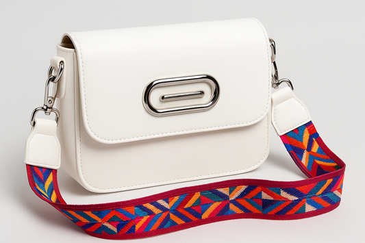 White Crossbody Bag with Colorful Strap