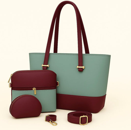 Elegant 5-in-1 Two-Tone Tote Handbag Set