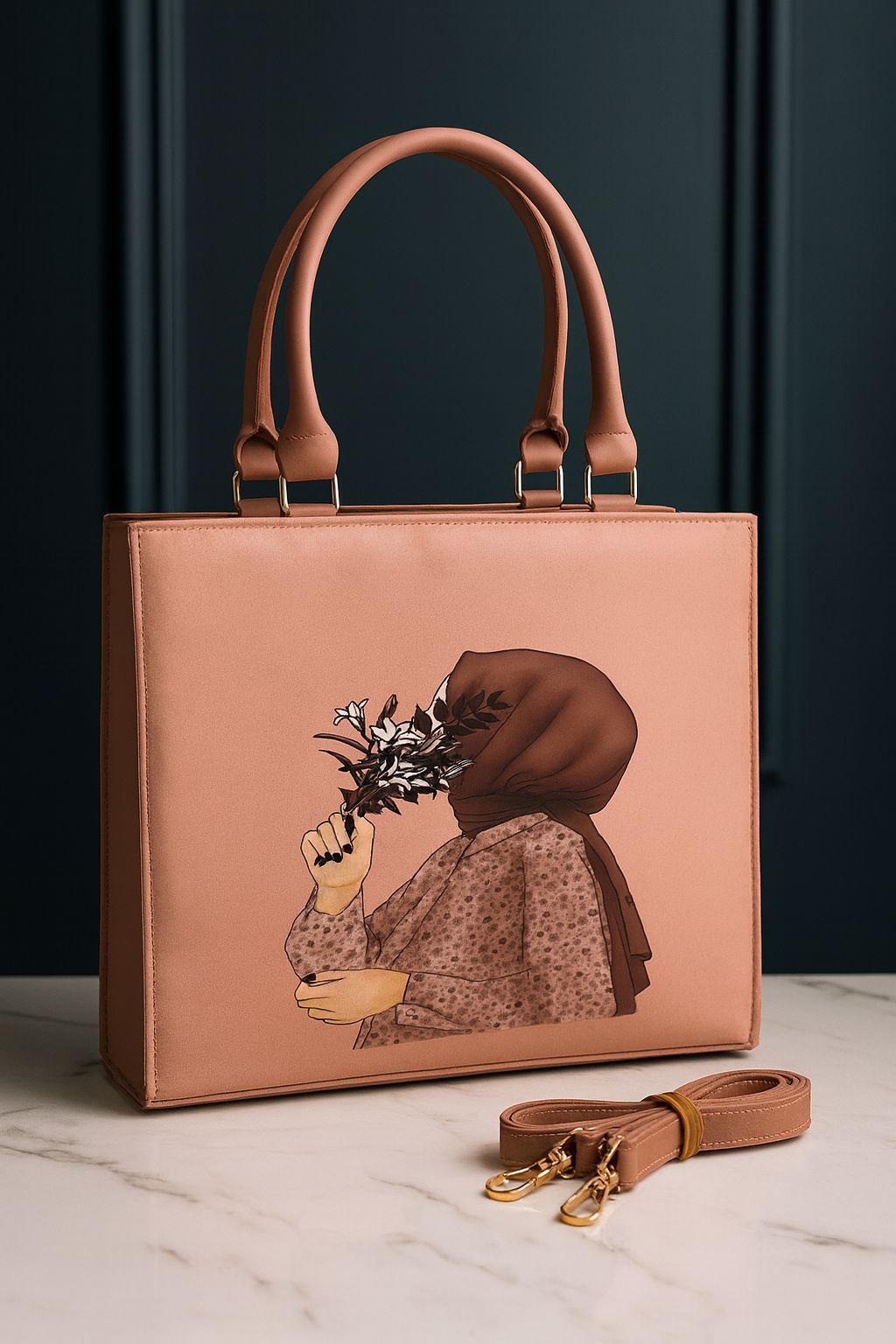Elegant Handcrafted Tote,  Artistic Woman with Floral Design