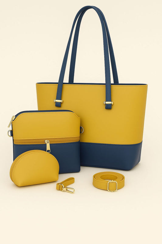 Elegant 5-in-1 Two-Tone Tote Handbag Set